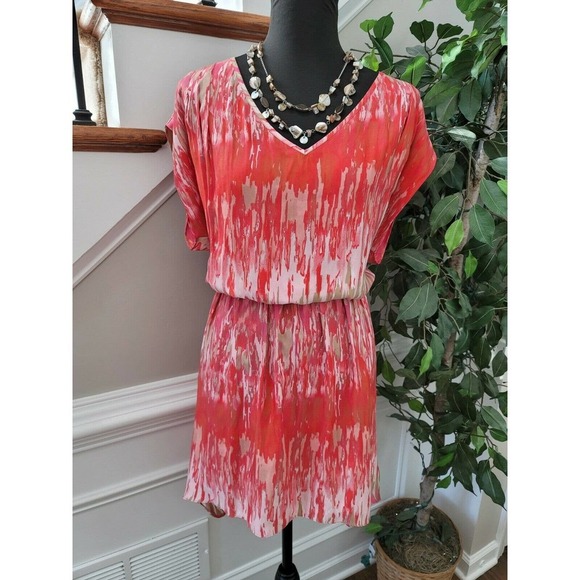 Express Womens Multicolor Polyester V-Neck Short Sleeve Knee Length Dress Size M - Picture 1 of 12